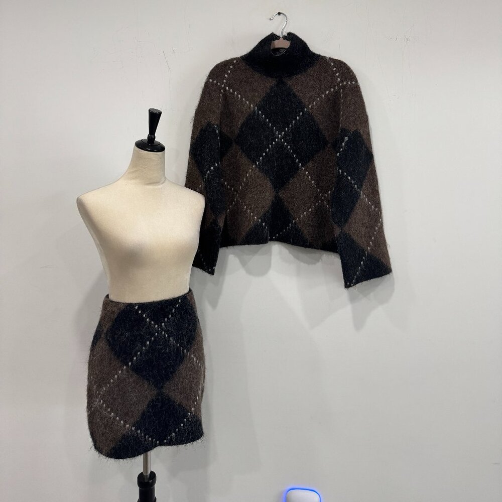 Commense Argyle Wool-Blend Sweater & Mini Skirt Set NWT, Size S/M - Picture 13 of 17